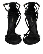 Dolce & Gabbana Black Leather Stiletto Heels Sandals Shoes