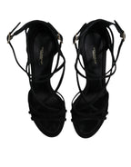 Dolce & Gabbana Black Leather Stiletto Heels Sandals Shoes