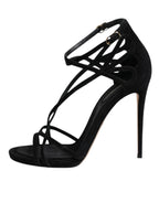 Dolce & Gabbana Black Leather Stiletto Heels Sandals Shoes