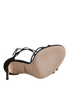 Dolce & Gabbana Black Leather Stiletto Heels Sandals Shoes