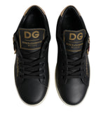 Dolce & Gabbana Black Leather Gold Red Heart Sneakers Shoes