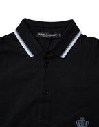 Dolce & Gabbana Black Cotton Crown Collared Polo T-shirt