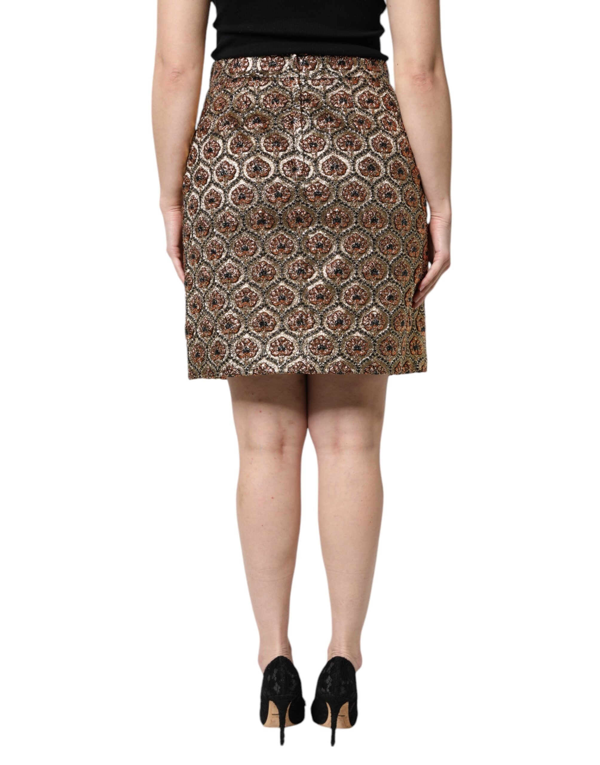 Dolce & Gabbana Brown Polyester Brocade A-line Mini Skirt