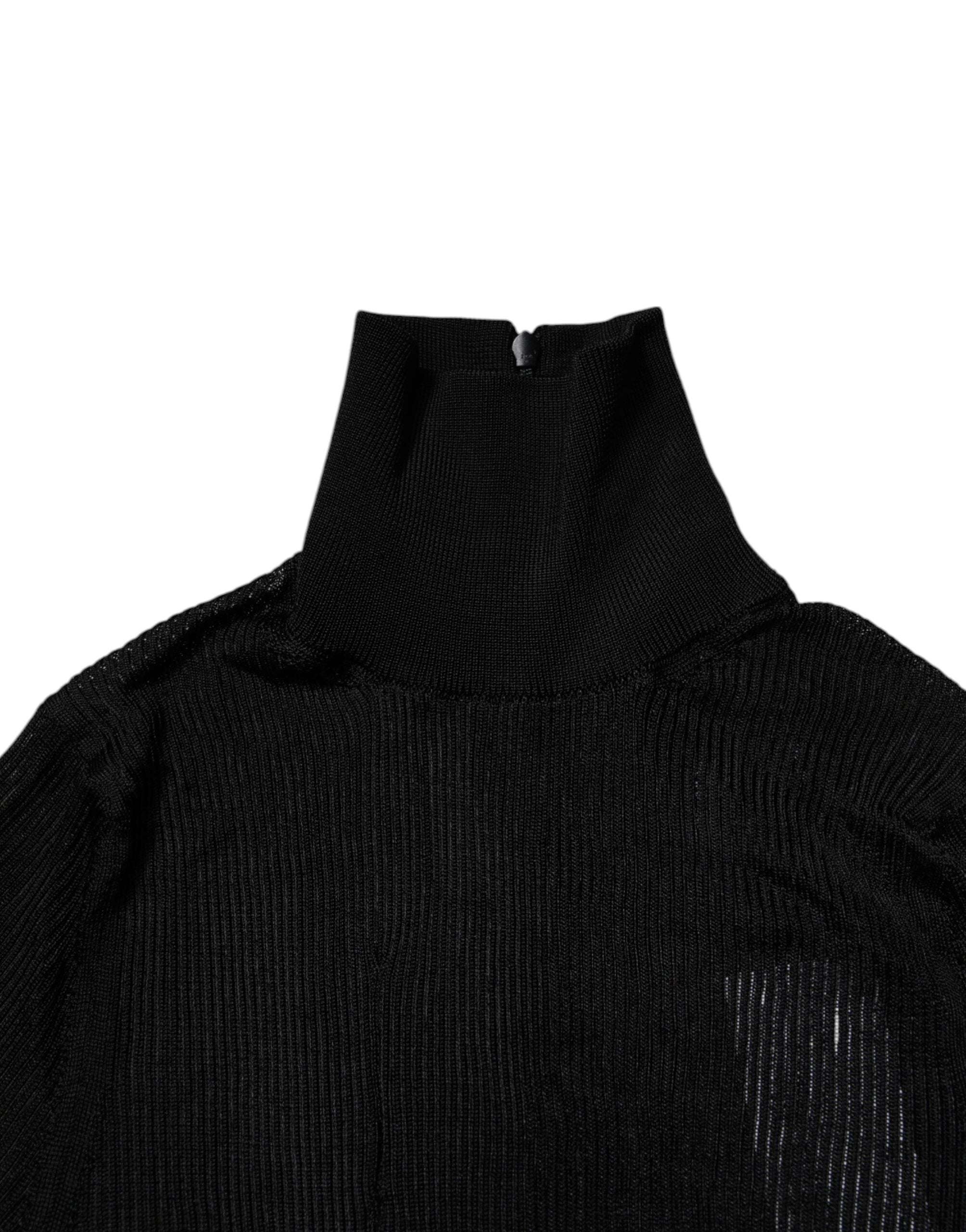 Dolce & Gabbana Black Knit Long Sleeves Turtleneck Slim Top