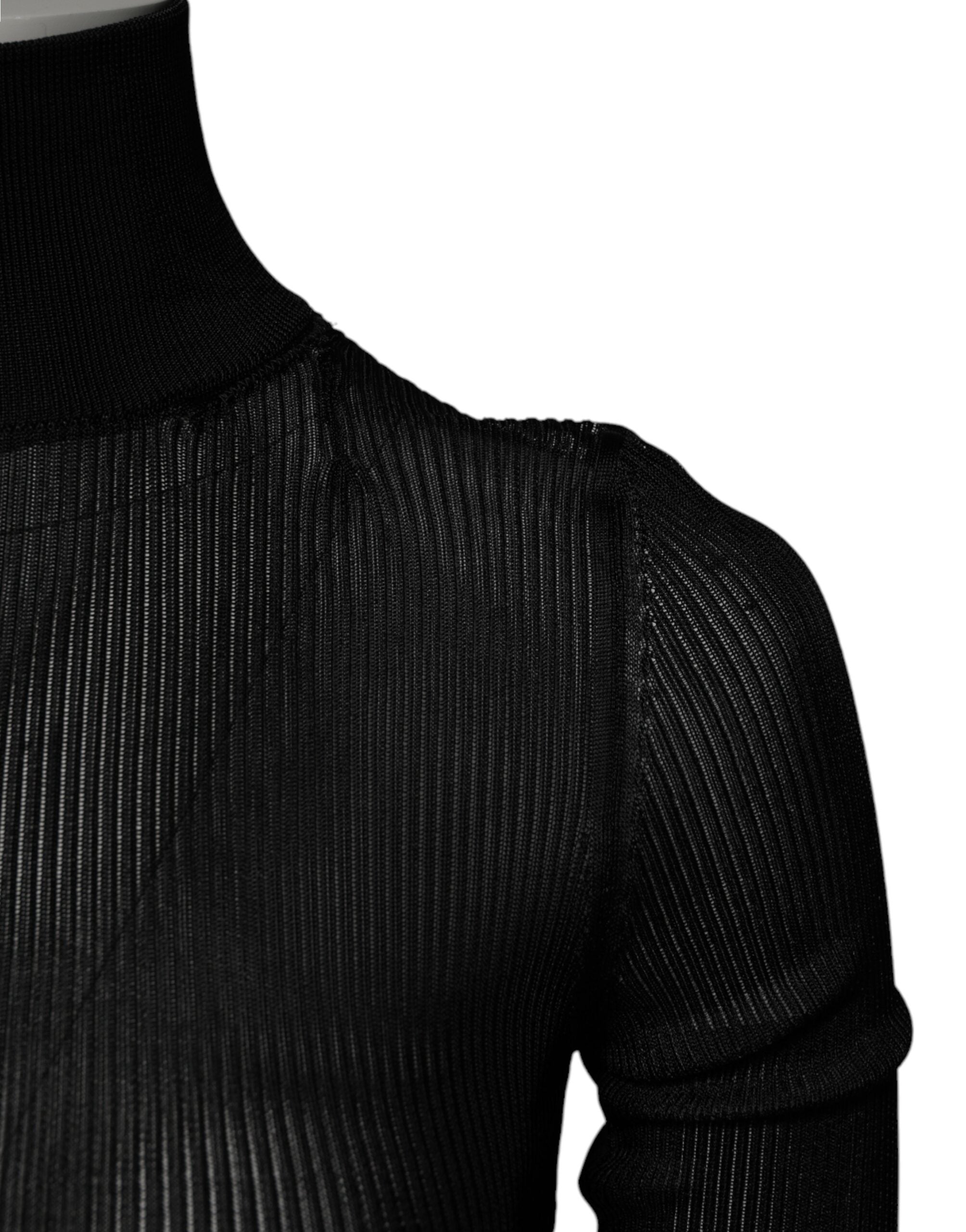 Dolce & Gabbana Black Knit Long Sleeves Turtleneck Slim Top
