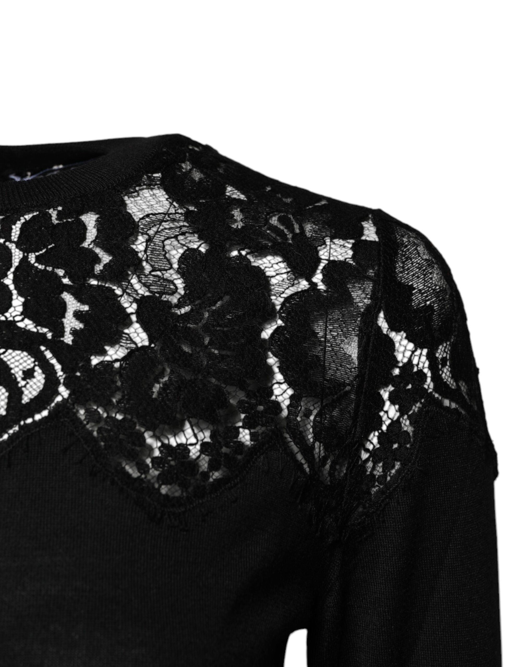 Dolce & Gabbana Black Floral Lace Long Sleeves Blouse Top