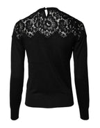 Dolce & Gabbana Black Floral Lace Long Sleeves Blouse Top