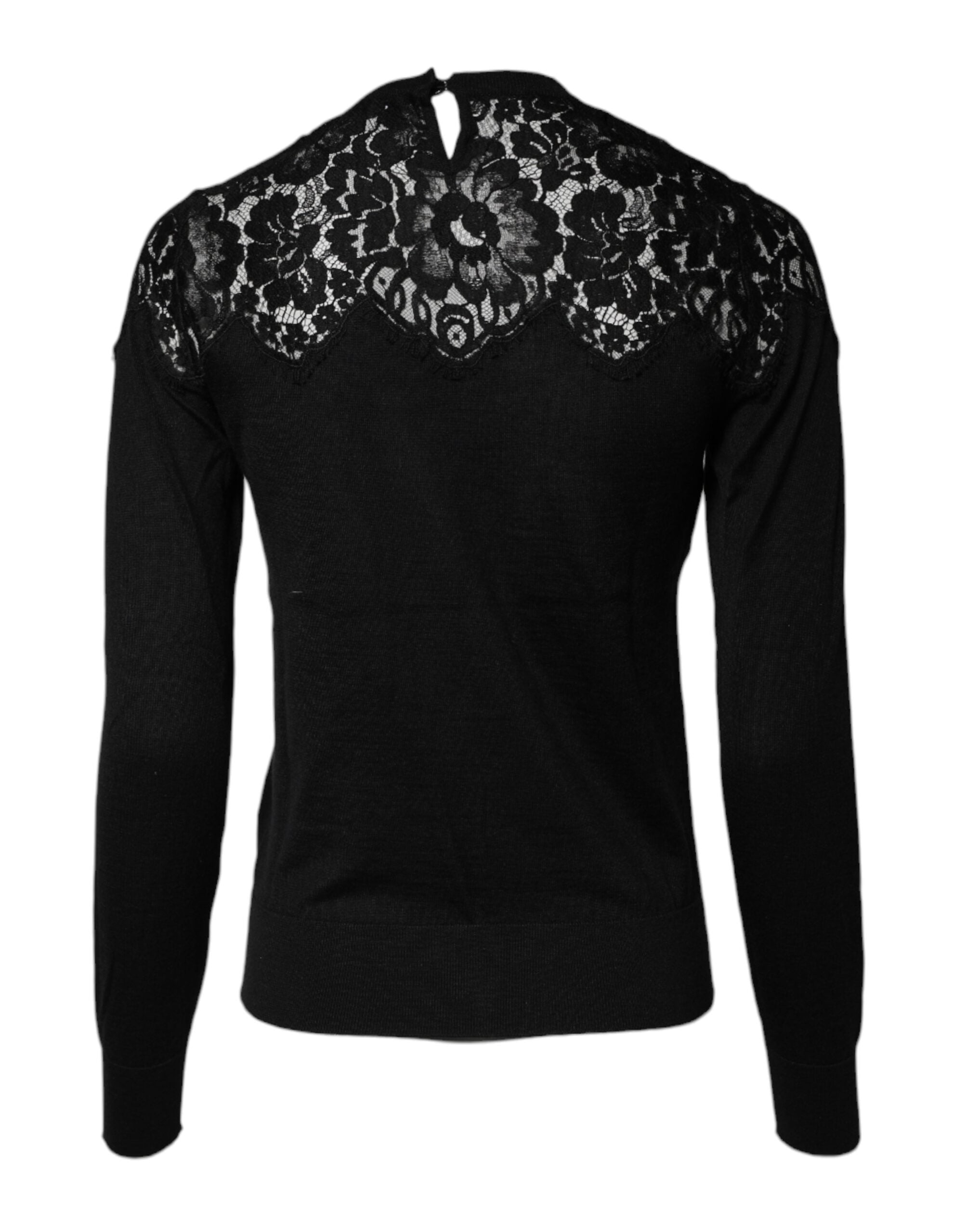 Dolce & Gabbana Black Floral Lace Long Sleeves Blouse Top