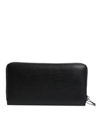 Dolce & Gabbana Black Leather Logo Plaque Zip Around Continental Wallet