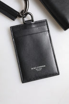 Dolce & Gabbana Black Leather Lanyard Zip Around Card Holder Wallet