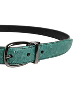 Dolce & Gabbana Green Ostrich Leather Silver Metal Buckle Belt