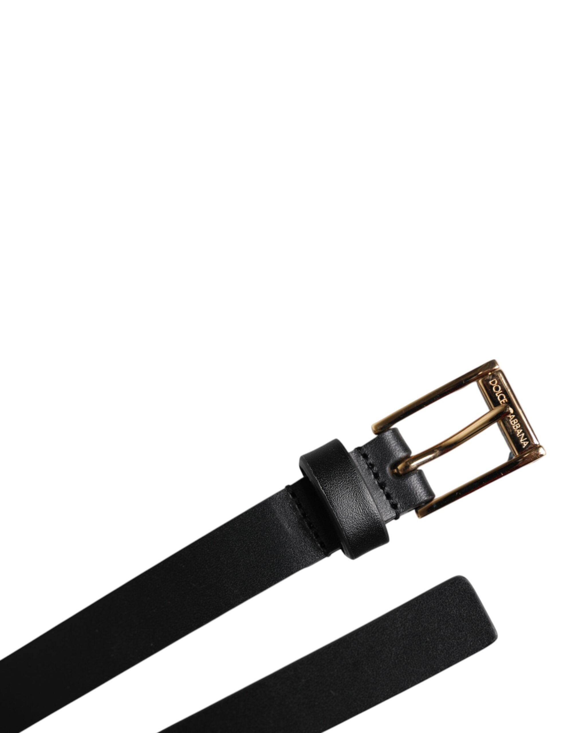 Dolce & Gabbana Black Calf Leather Gold Metal Buckle Belt