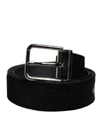 Dolce & Gabbana Black Cotton Silver Tone Metal Buckle Belt