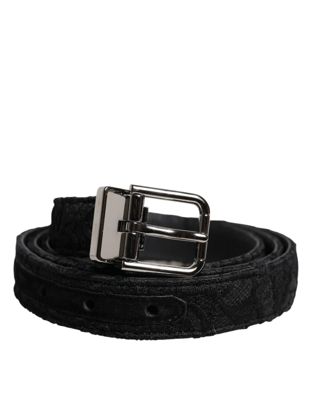 Dolce & Gabbana Black Cotton Blend Silver Metal Buckle Belt