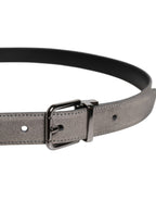 Dolce & Gabbana Gray Leather Silver Tone Metal Buckle Belt