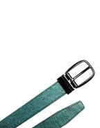 Dolce & Gabbana Green Leather Silver Tone Metal Buckle Belt
