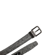 Dolce & Gabbana Black White Silver Tone Metal Buckle Belt