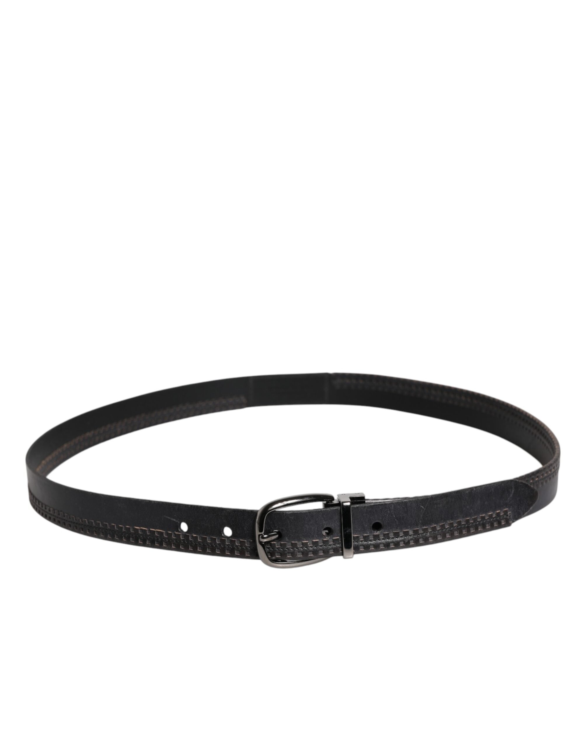 Dolce & Gabbana Black Leather Silver Tone Metal Buckle Belt