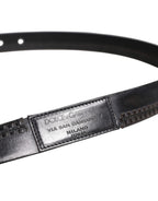 Dolce & Gabbana Black Leather Silver Tone Metal Buckle Belt