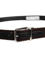 Dolce & Gabbana Brown Velvet Metal Buckle Classic Belt