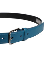Dolce & Gabbana Blue Beige Leather Weaved Metal Buckle Belt