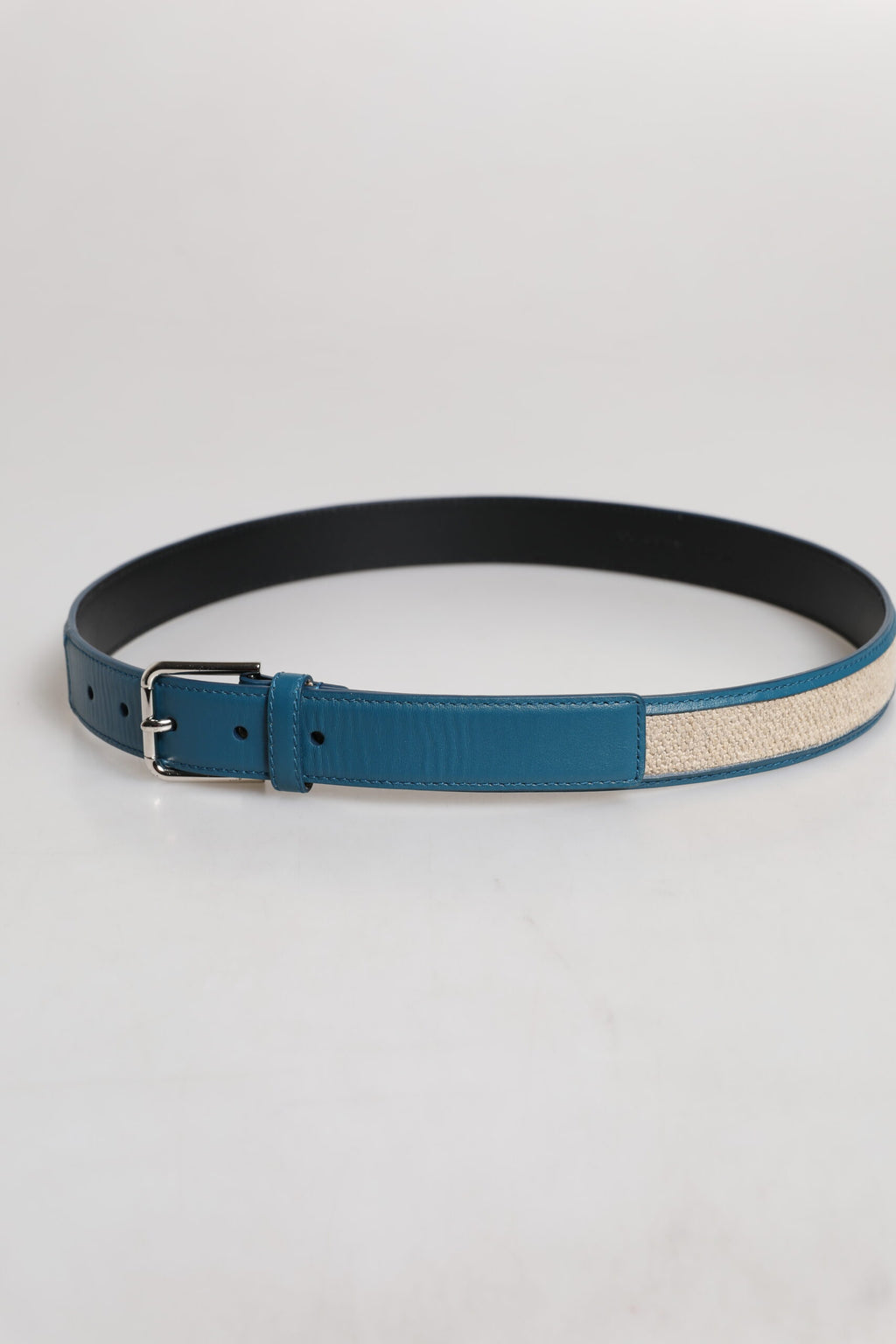 Dolce & Gabbana Blue Beige Leather Weaved Metal Buckle Belt