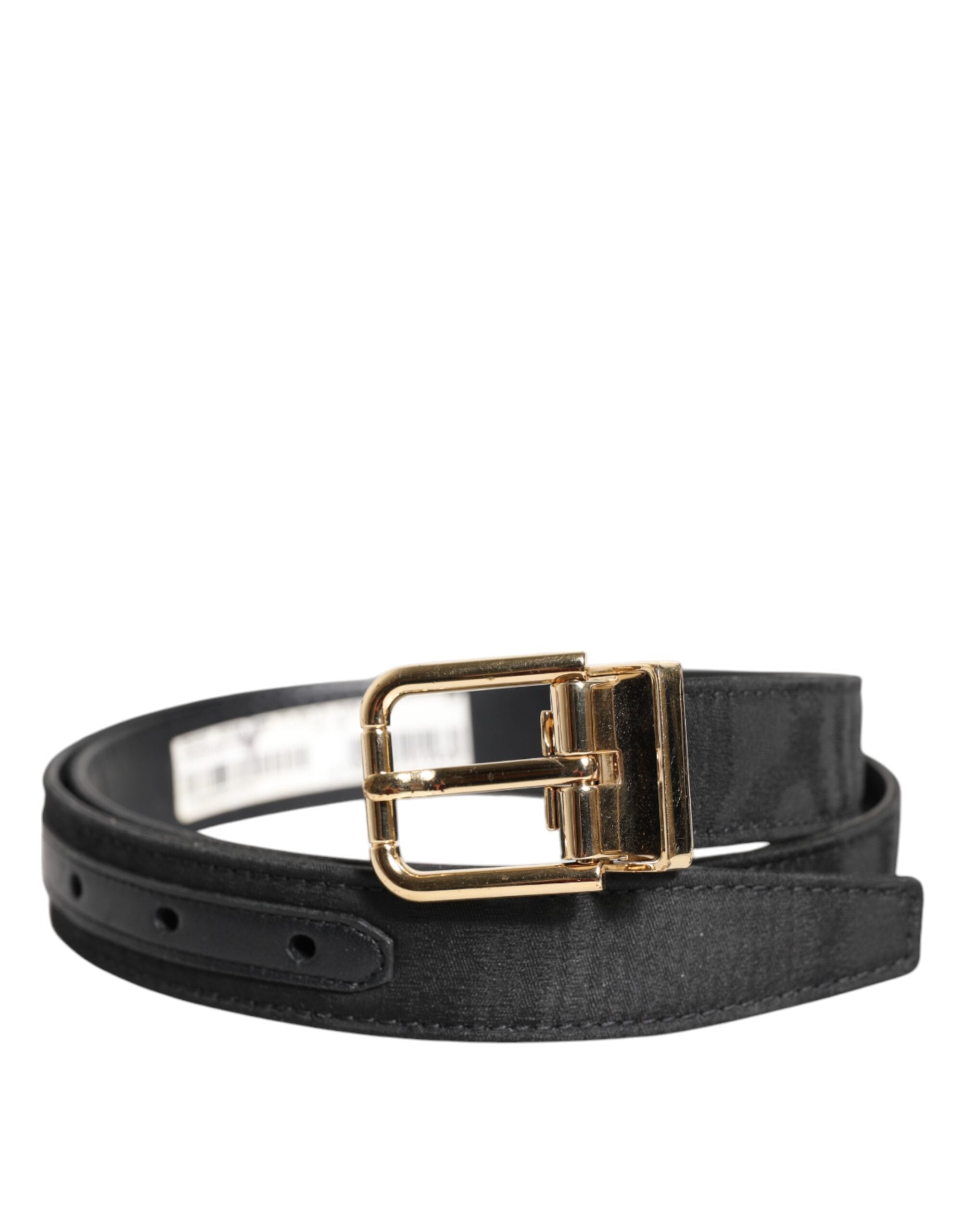 Dolce & Gabbana Black Classic Gold Metal Logo Buckle Belt