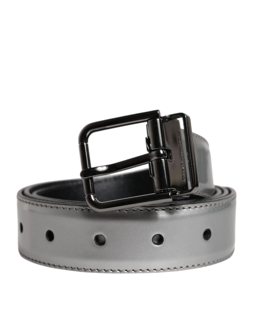 Dolce & Gabbana Silver Leather Classic Metal Logo Buckle Belt