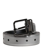 Dolce & Gabbana Silver Leather Classic Metal Logo Buckle Belt