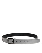 Dolce & Gabbana Silver Leather Classic Metal Logo Buckle Belt