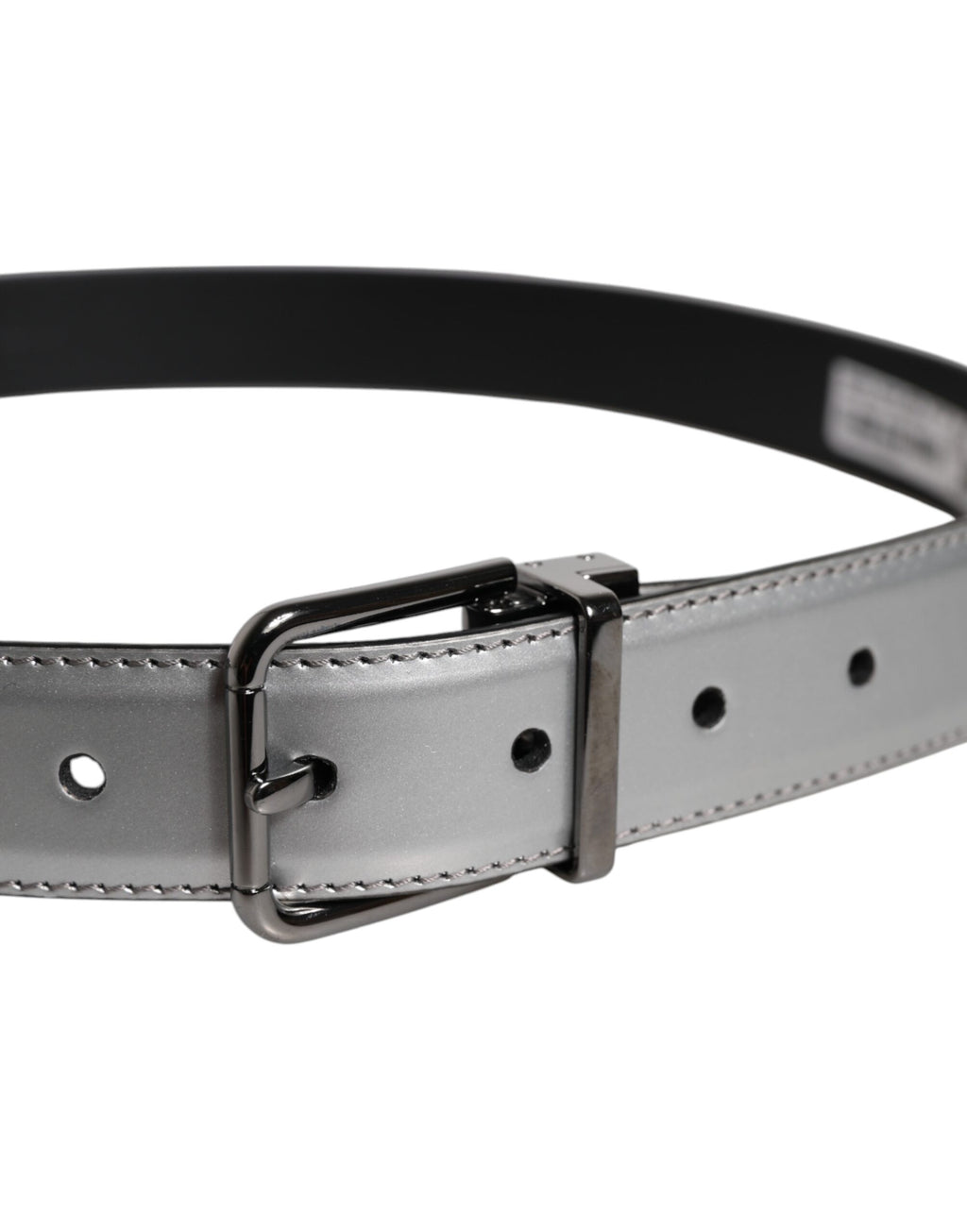 Dolce & Gabbana Silver Leather Classic Metal Logo Buckle Belt