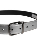 Dolce & Gabbana Silver Leather Classic Metal Logo Buckle Belt