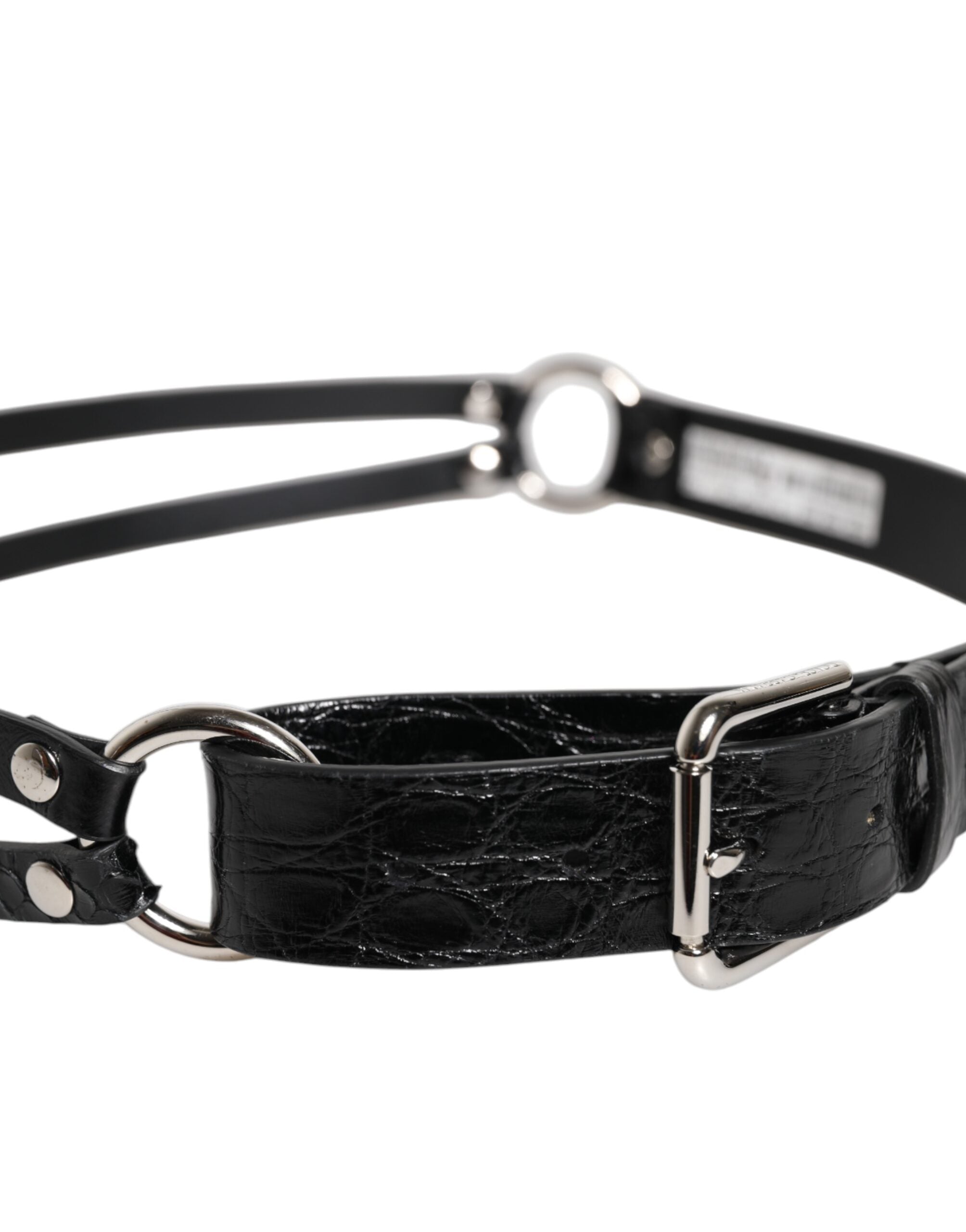 Dolce & Gabbana Black Exotic Leather Metal Logo Buckle Belt