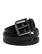Dolce & Gabbana Black Exotic Leather Metal Logo Buckle Belt