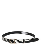 Dolce & Gabbana Black White Zebra Gold Metal Logo Buckle Belt