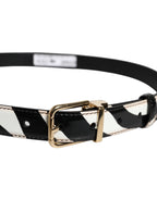 Dolce & Gabbana Black White Zebra Gold Metal Logo Buckle Belt