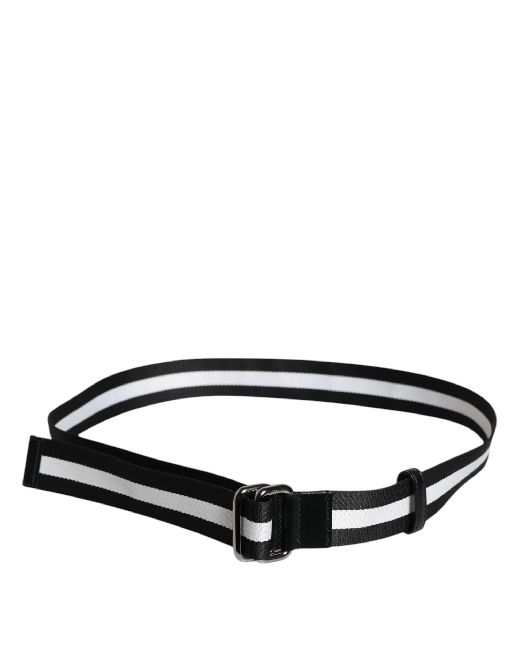 Dolce & Gabbana Black Yellow Logo Striped Metal Buckle Belt