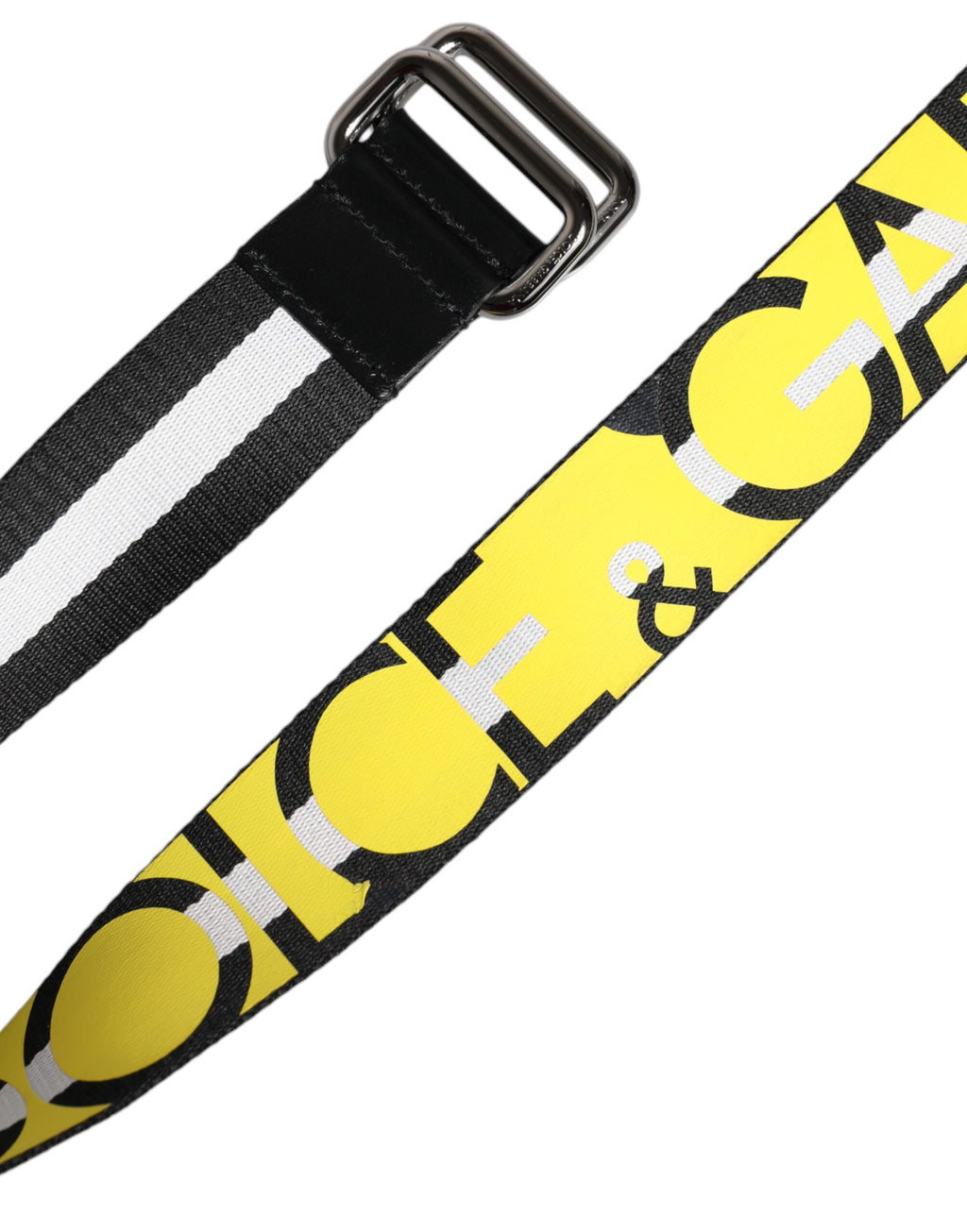 Dolce & Gabbana Black Yellow Logo Striped Metal Buckle Belt
