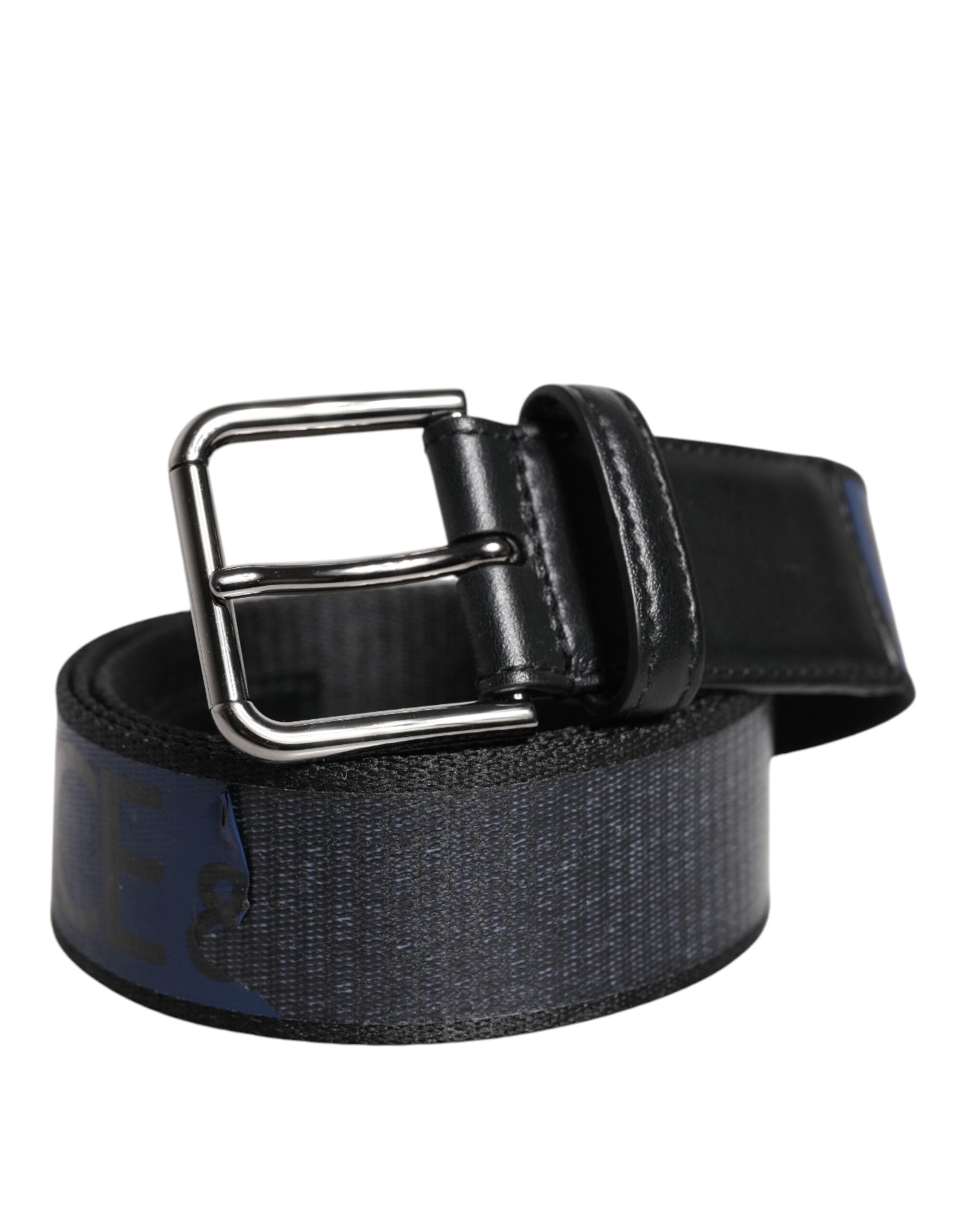 Dolce & Gabbana Black Blue Polyester Printed Metal Buckle Belt