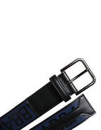 Dolce & Gabbana Black Blue Polyester Printed Metal Buckle Belt