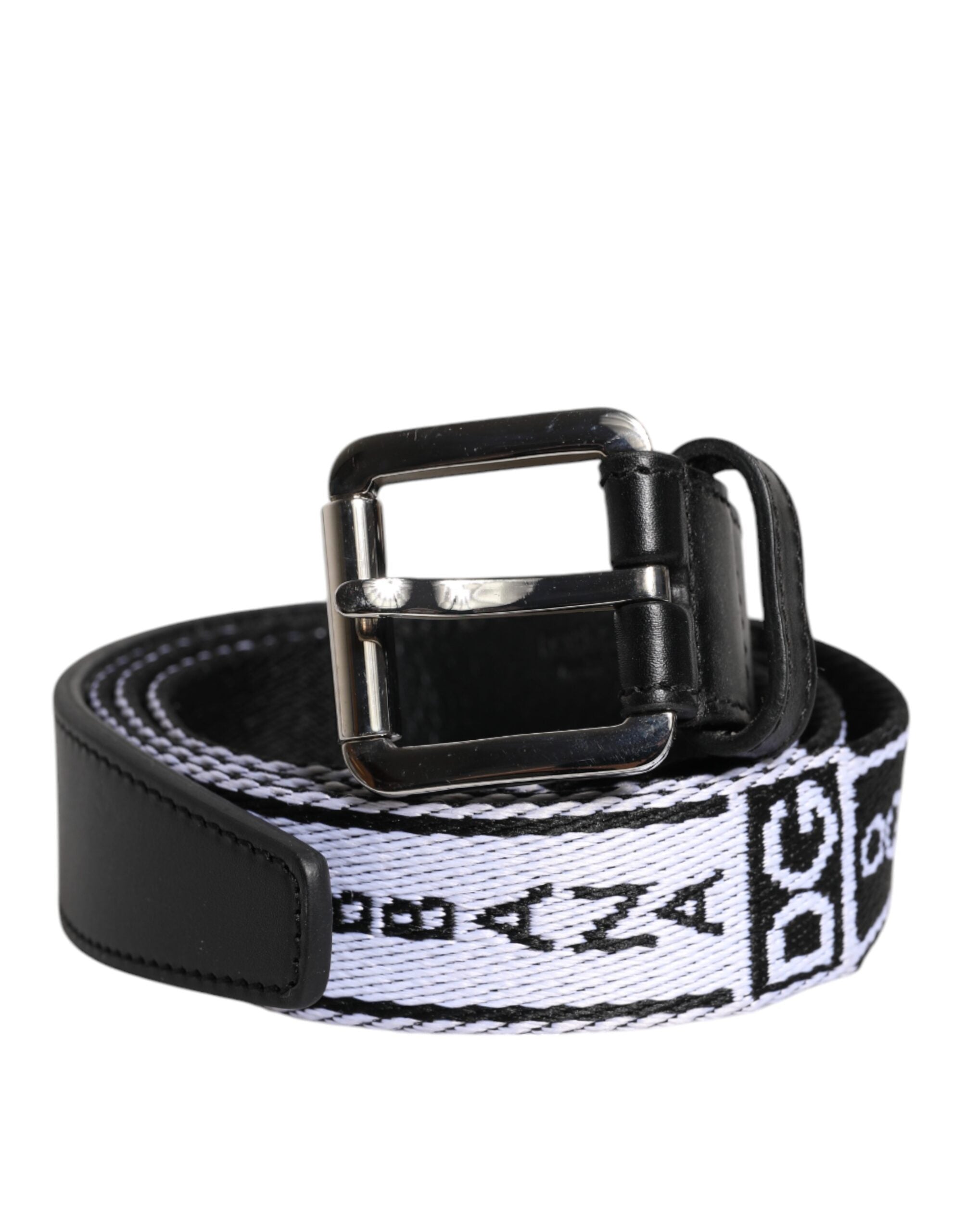 Dolce & Gabbana Black White Printed Metal Logo Buckle Belt