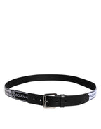 Dolce & Gabbana Black White Printed Metal Logo Buckle Belt