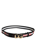 Dolce & Gabbana Black White Printed Metal Logo Buckle Belt