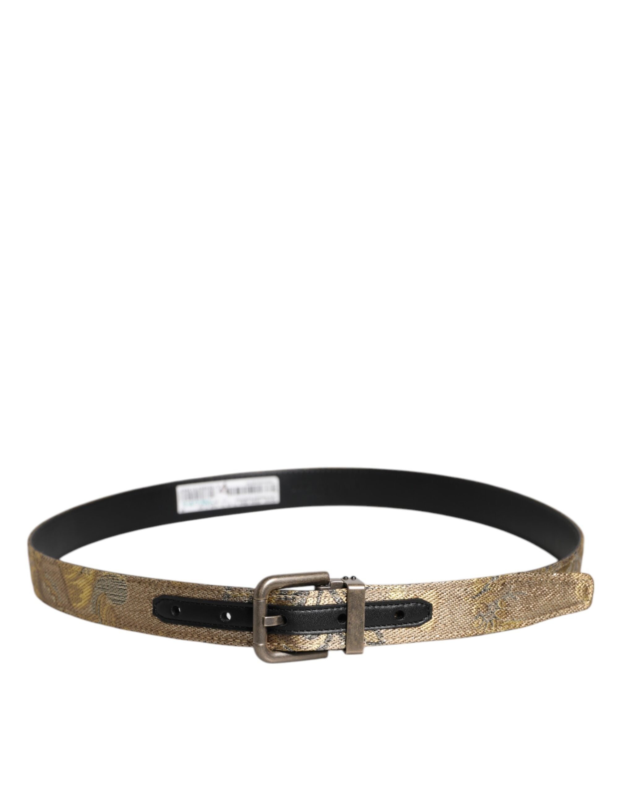 Dolce & Gabbana Gold Leather Jacquard Silver Metal Buckle Belt