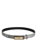 Dolce & Gabbana Silver Classic Gold Logo Plaque Buckle Belt