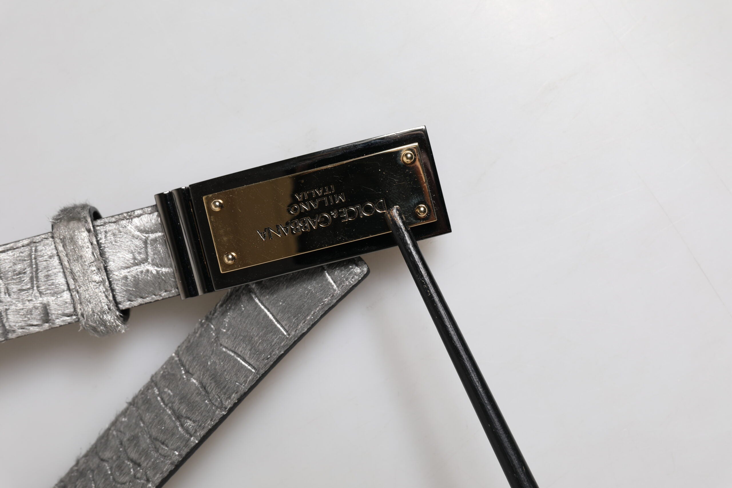 Dolce & Gabbana Silver Classic Gold Logo Plaque Buckle Belt