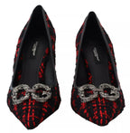Dolce & Gabbana Red Black Tweed DG Amore Heels Pumps Shoes
