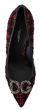 Dolce & Gabbana Red Black Tweed DG Amore Heels Pumps Shoes