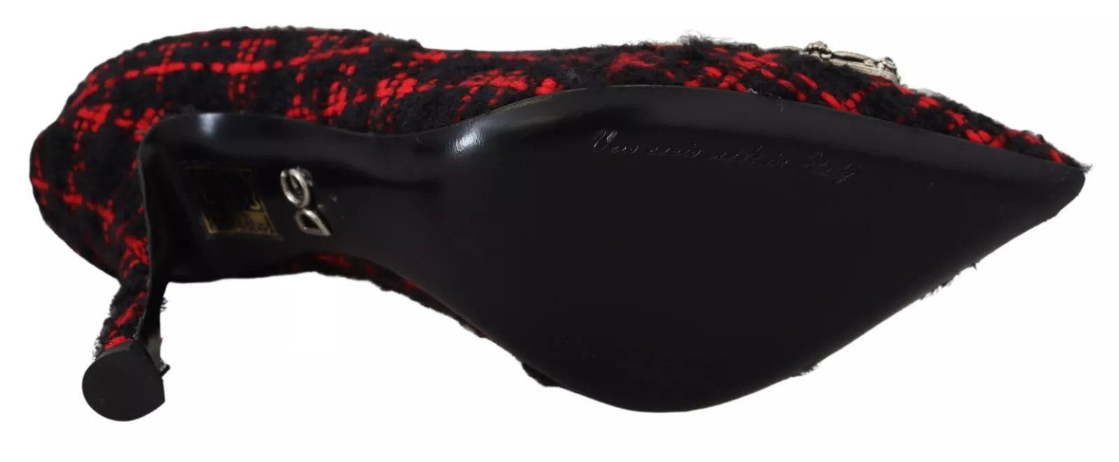 Dolce & Gabbana Red Black Tweed DG Amore Heels Pumps Shoes