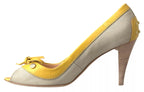 Tod's Yellow Off White Peep Toe Heels Pumps Shoes